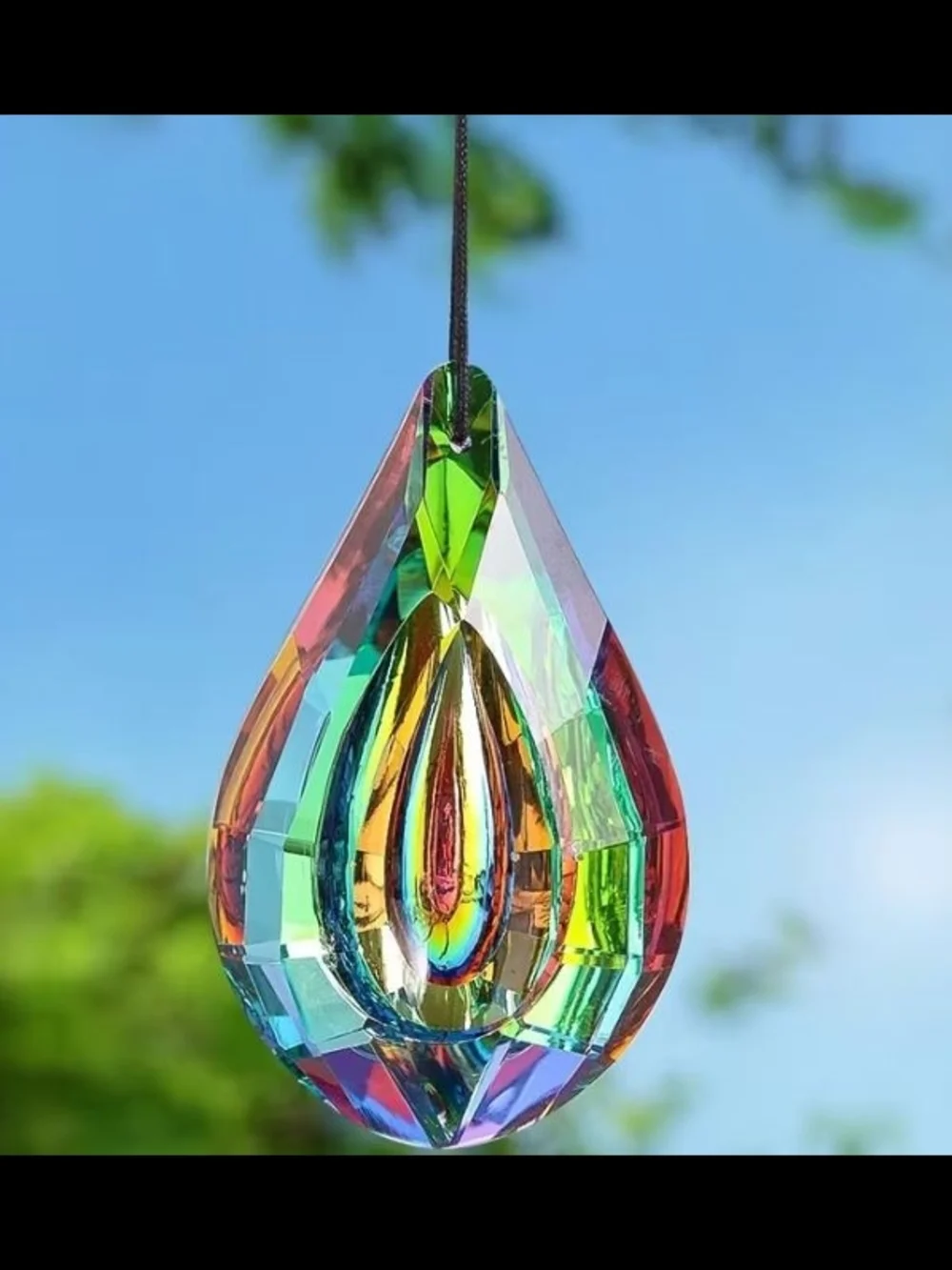 Crystal Teardrop Prism Hanging Accent - Rainbow Finish